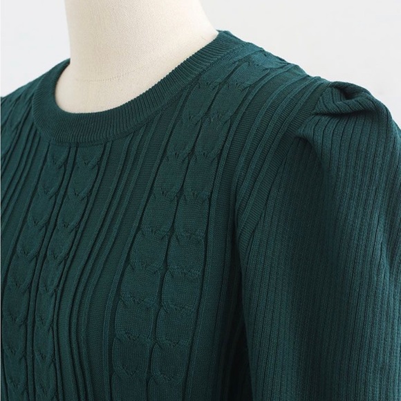 HOST PICK⭐️BRAID KNIT GIGOT SLEEVE MIDI DRESS IN DARK GREEN - Picture 9 of 11